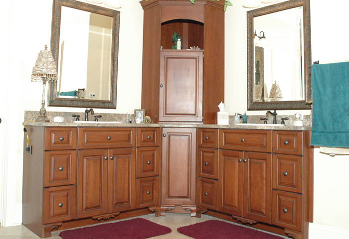 Custom Maple Finish Bathroom Cabinets by Noles Cabinets