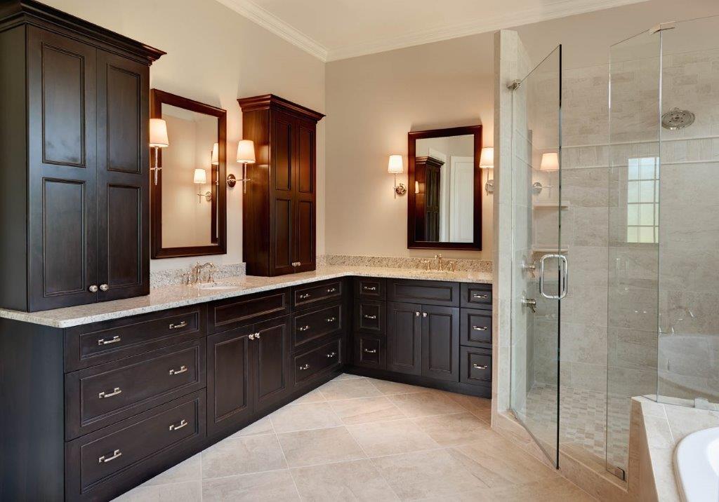 Custom His and Her Sink Bathroom Cabinets in Espresso Finish by Noles Cabinets