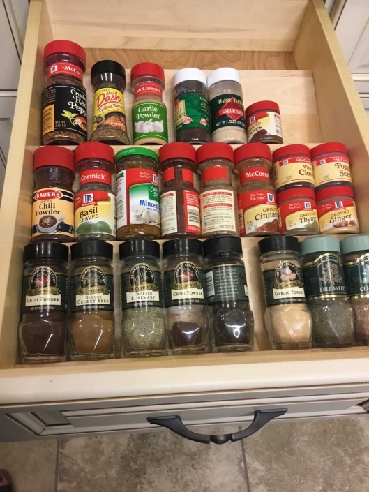 Custom kitchen cabinet drawer dividers for spices